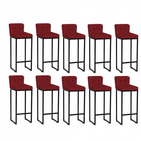 Kit 10 Banqueta Alta Ferro Preto Botão Preto Vermelho