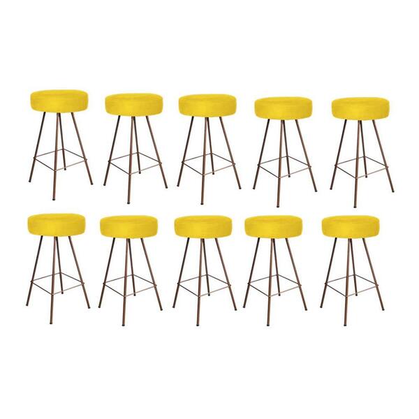 Kit 10 Banqueta Alta Laisa Bronze Corino Amarelo
