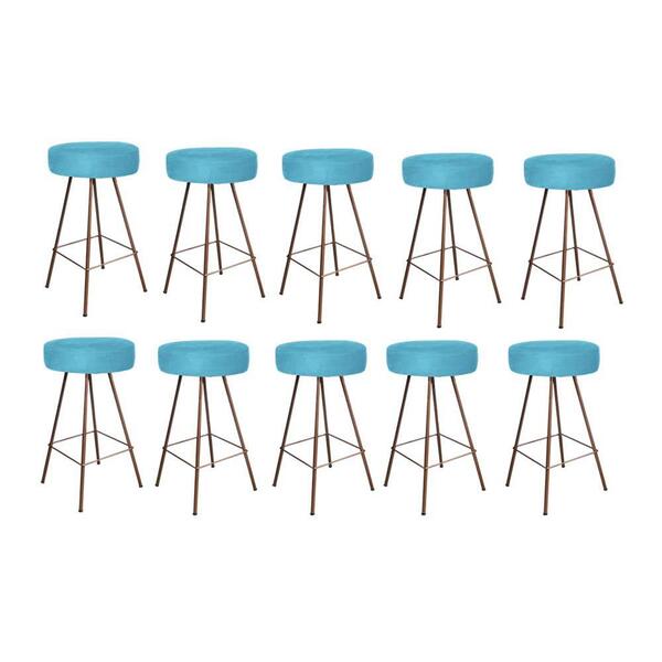Kit 10 Banqueta Alta Laisa Bronze Suede Azul Turquesa