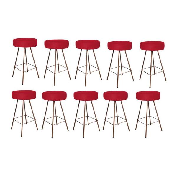 Kit 10 Banqueta Alta Laisa Bronze Suede Vermelho