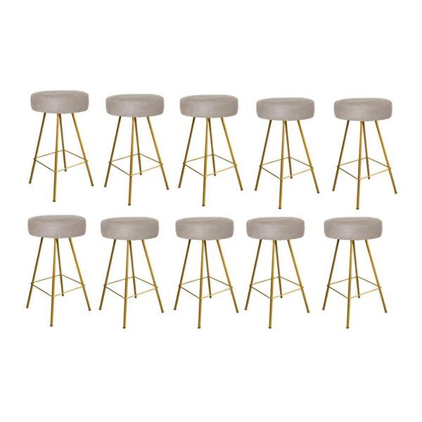 Kit 10 Banqueta Alta Laisa Dourado Suede Bege