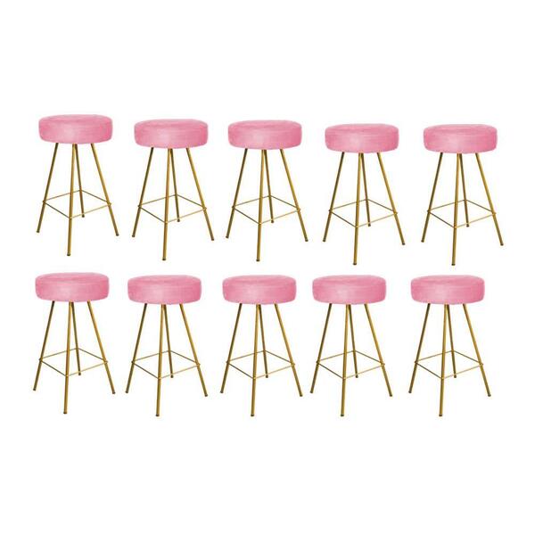 Kit 10 Banqueta Alta Laisa Dourado Suede Rose Gold