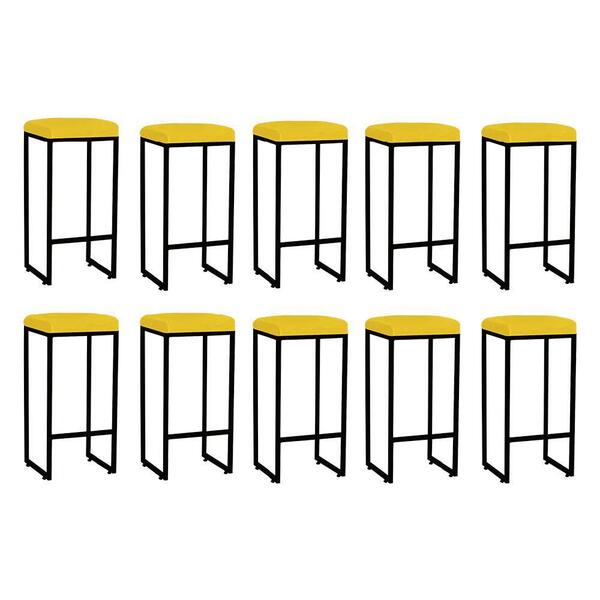 Kit 10 Banqueta Alta Lara Ferro Bronze Amarelo