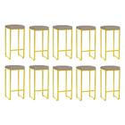 Kit 10 Banqueta Alta Lara Ferro Dourado Bege