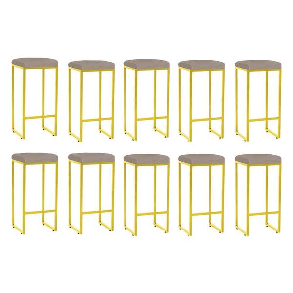 Kit 10 Banqueta Alta Lara Ferro Dourado Bege