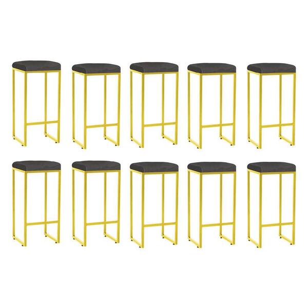 Kit 10 Banqueta Alta Lara Ferro Dourado Cinza