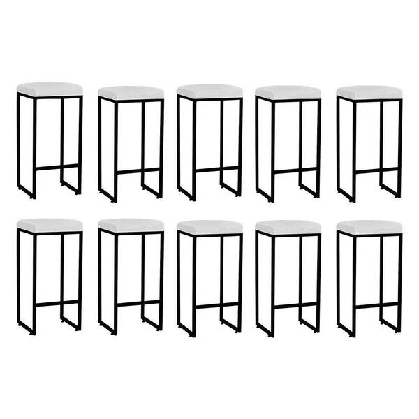 Kit 10 Banqueta Alta Lara Ferro Preto Branco