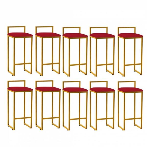Kit 10 Banqueta Alta Lina Dourado Vermelho