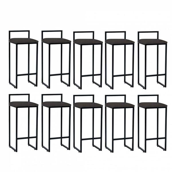 Kit 10 Banqueta Alta Lina Preto Cinza
