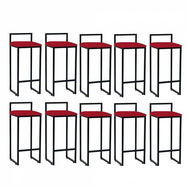 Kit 10 Banqueta Alta Lina Preto Vermelho