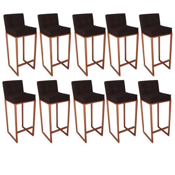 Kit 10 Banqueta Alta Linne Bronze Corino Marrom