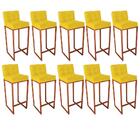 Kit 10 Banqueta Alta Linne Bronze Suede Amarelo