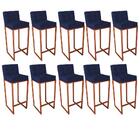 Kit 10 Banqueta Alta Linne Bronze Suede Azul Marinho