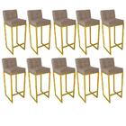 Kit 10 Banqueta Alta Linne Dourado Suede Bege