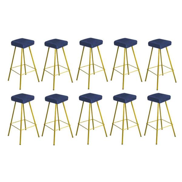Kit 10 Banqueta Alta Lira Eiffel Dourado Azul Marinho