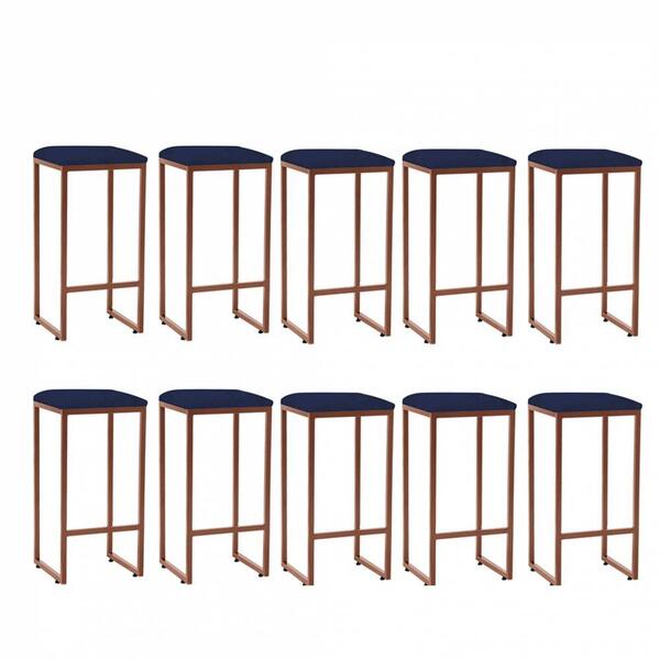 Kit 10 Banqueta Alta Lua Bronze Azul Marinho