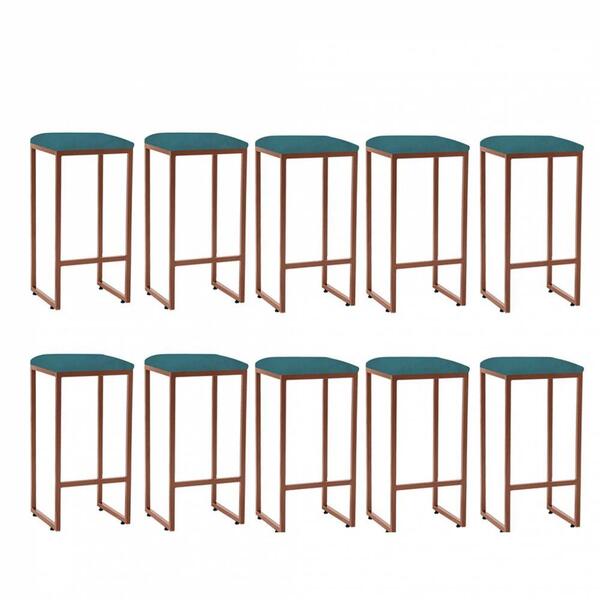 Kit 10 Banqueta Alta Lua Bronze Azul Turquesa