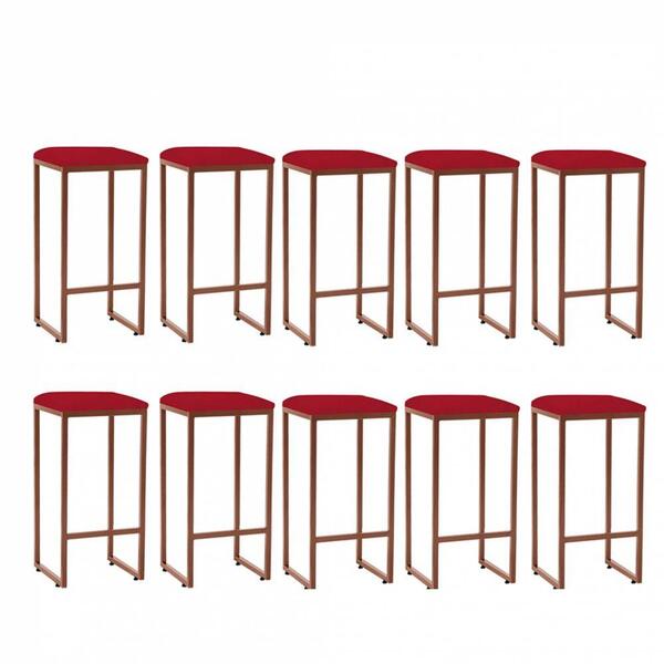 Kit 10 Banqueta Alta Lua Bronze Vermelho