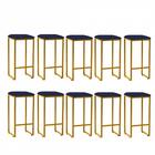 Kit 10 Banqueta Alta Lua Dourado Azul Marinho