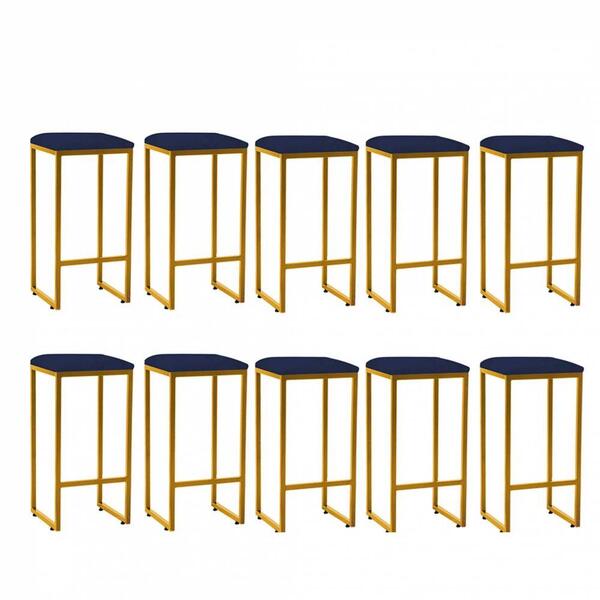 Kit 10 Banqueta Alta Lua Dourado Azul Marinho