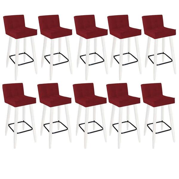 Kit 10 Banqueta Alta Lucy Branco Vermelho