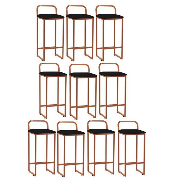 Kit 10 Banqueta Alta Luffi Com Encosto Bronze Preto