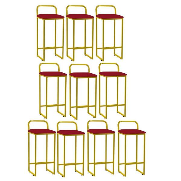 Kit 10 Banqueta Alta Luffi Com Encosto Dourado Vermelho