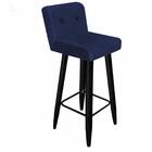 Kit 10 Banqueta Alta Preto Botão Azul Marinho