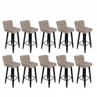 Kit 10 Banqueta Alta Preto Botão Bege