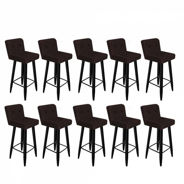 Kit 10 Banqueta Alta Preto Botão Marrom