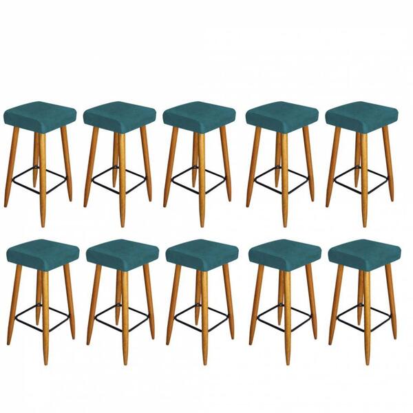 Kit 10 Banqueta Alta Quadrado Luma Castanho Azul Turquesa
