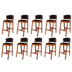 Kit 10 Banquetas Alta De Madeira Com Encosto Tecido Sintético