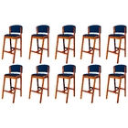 Kit 10 Banquetas Alta De Madeira Com Encosto Veludo Azul Ana