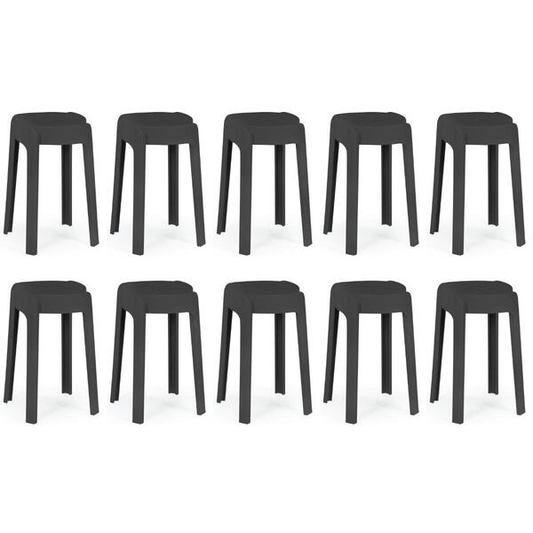 Kit 10 Banquetas Baixa Empilhável Nordica - Preto