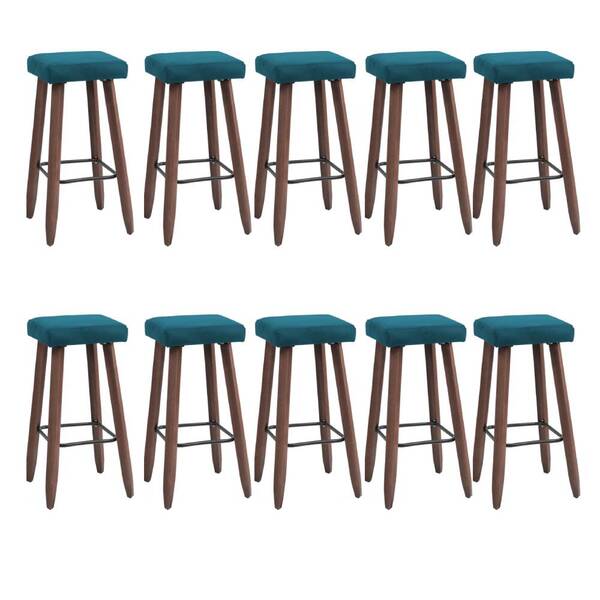 Kit 10 Banquetas Malbec Suede Azul Turquesa Pés Palito Bnn De