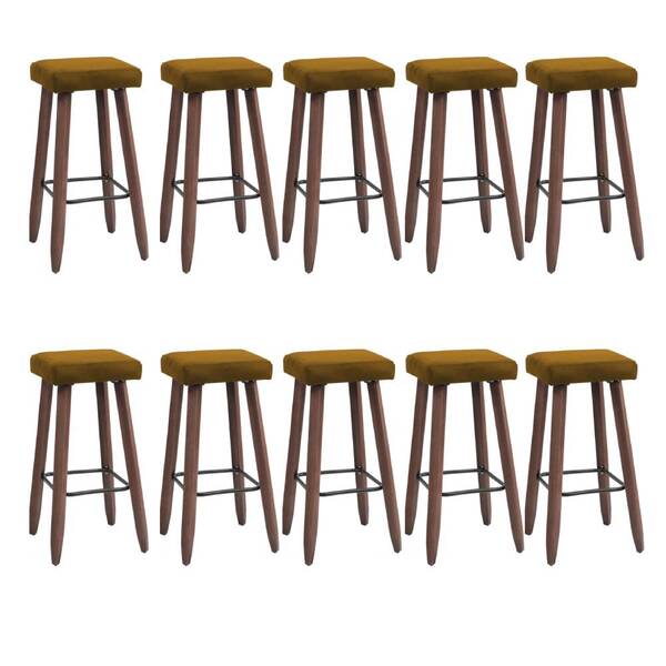Kit 10 Banquetas Malbec Suede Mostarda Pés Palito Bnn Decor