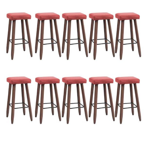 Kit 10 Banquetas Malbec Suede Rose Pés Palito Bnn Decor