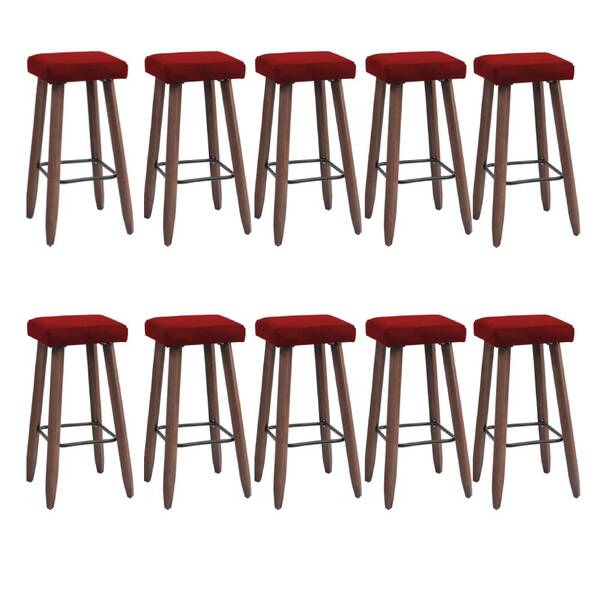 Kit 10 Banquetas Malbec Suede Vermelho Pés Palito Bnn Decor