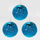 Kit 10 Bolas Árvore Natal Enfeite Azul Elegante Gliter 75cm