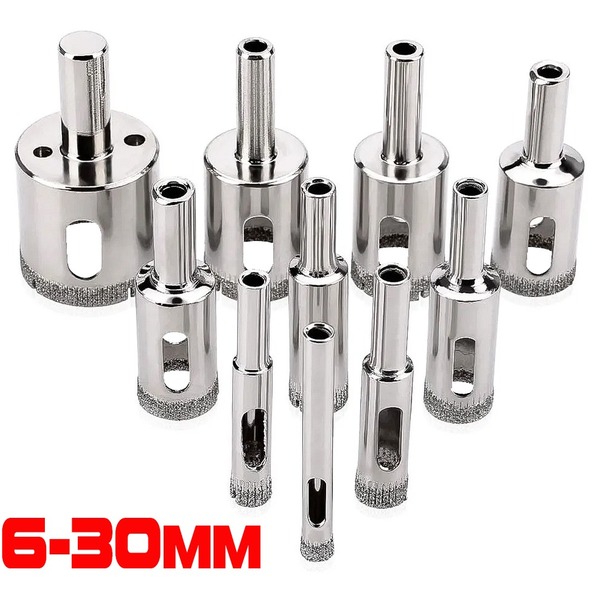 Kit 10 Brocas Diamantadas 6 A 30mm Fura Vidro Mármore Piso Ce