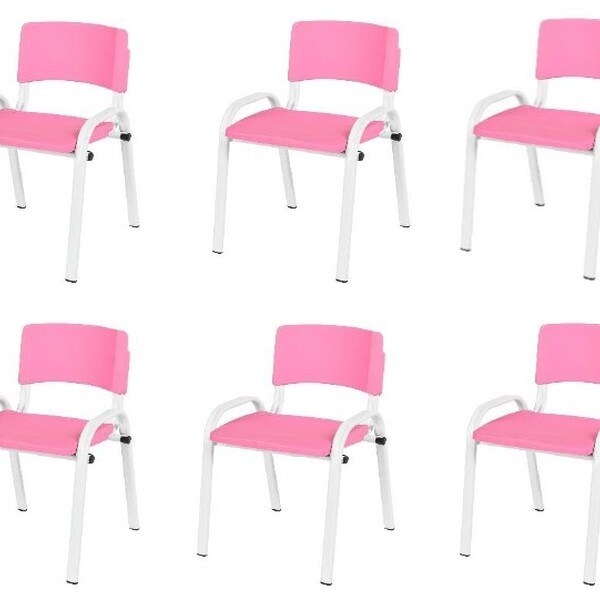 Kit 10 Cadeira Iso Infantil Creche, Escola Base Branco Rosa