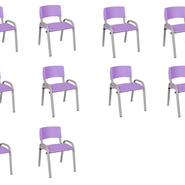 Kit 10 Cadeira Iso Infantil Creche, Escola Base Cinza Lilas