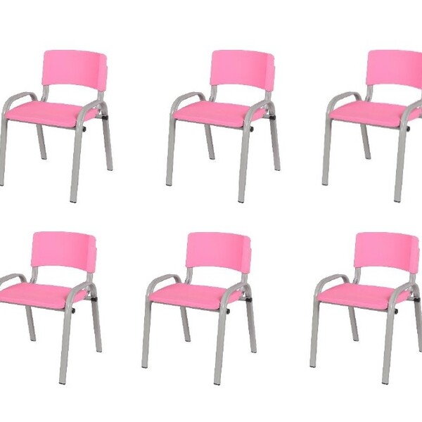 Kit 10 Cadeira Iso Infantil Creche, Escola Base Cinza Rosa
