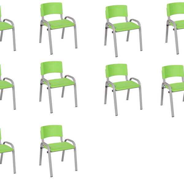 Kit 10 Cadeira Iso Infantil Creche, Escola Base Cinza Verde C
