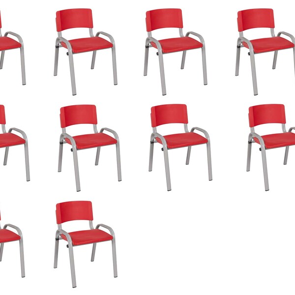 Kit 10 Cadeira Iso Infantil Creche, Escola Base Cinza Vermelho