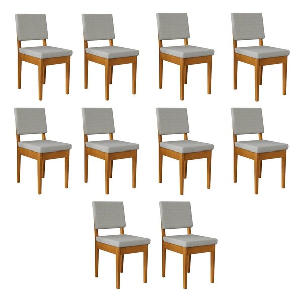 Kit 10 Cadeiras 100% Madeira Maciça Encosto E Assento Estofad