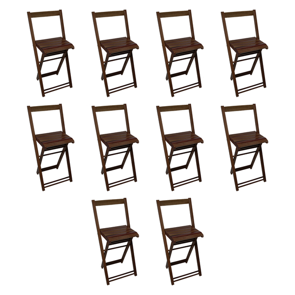 Kit 10 Cadeiras Bistrô De Madeira Dobravel Imbuia
