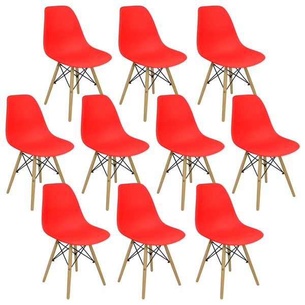 Kit 10 Cadeiras Charles Eames Eiffel Wood Design Vermelha