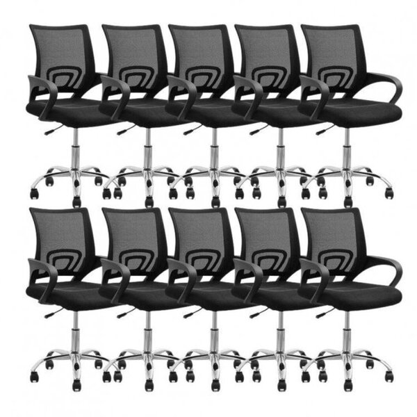 Kit 10 Cadeiras De Escritório Diretor Tela Mesh Base Cromada