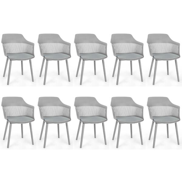 Kit 10 Cadeiras De Jantar Estofada Marcela - Cinza